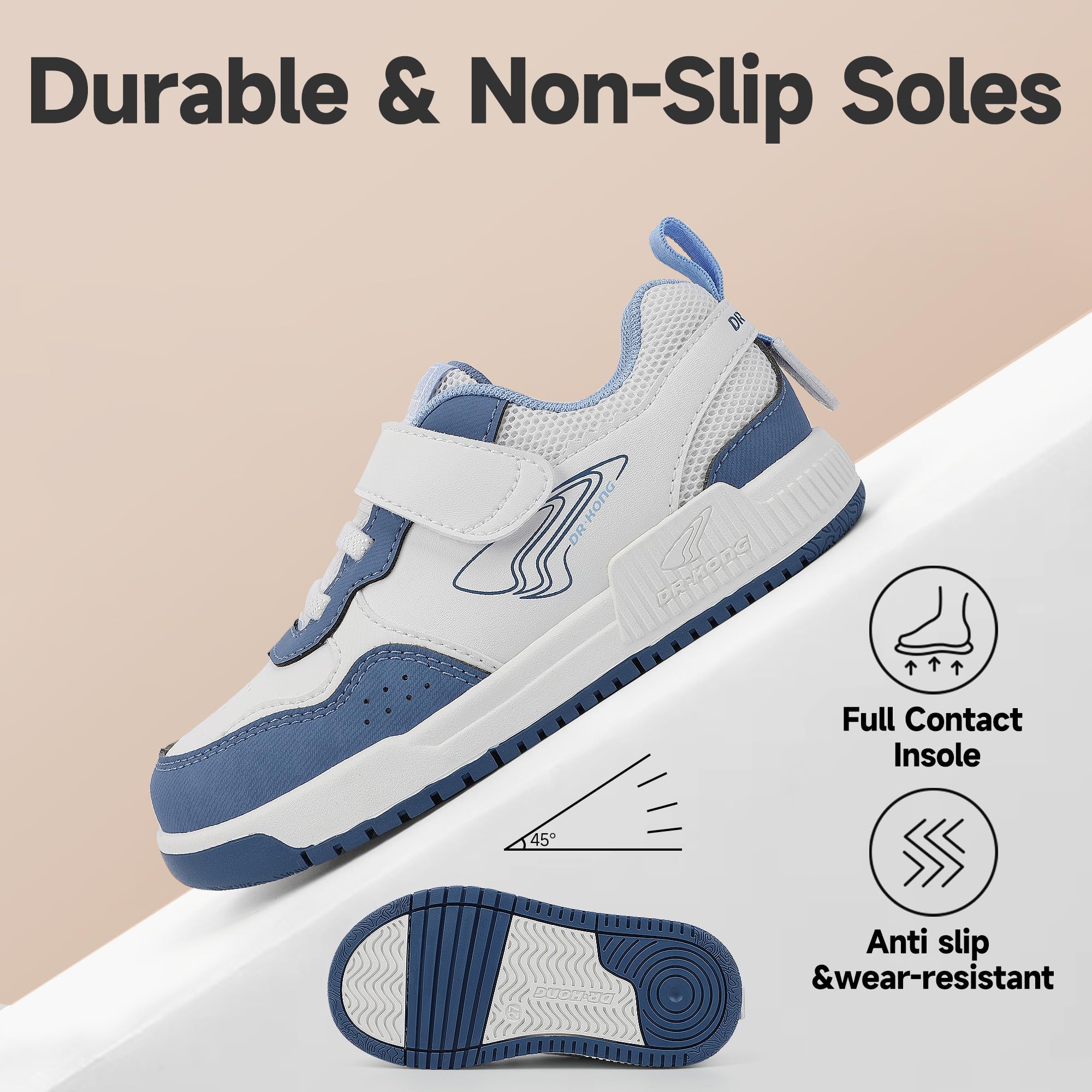 Dr Kong Toddler Boys Girls Shoes Tennis Leather Skate Shoes Casual Fashion Walking Sneakers with Hook and Loop for Toddlers and Little Kids - Image 4